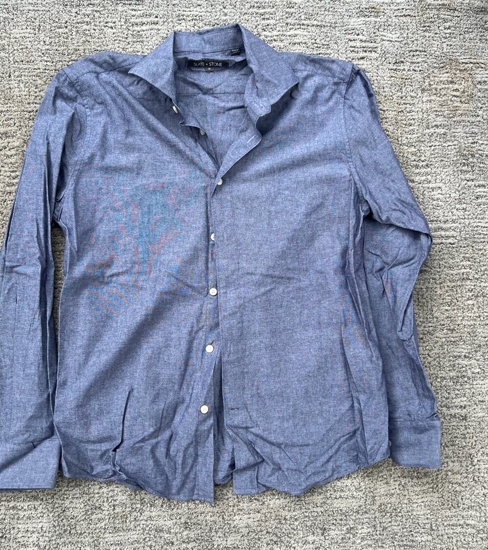 Men's Slate & Stone blue heathered long-sleeve button-down shirt, size M